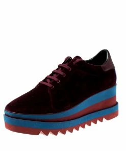 Wholesale 🎉 Stella McCartney Burgundy Velvet Elyse 👟 Sneakers Size 41 For 👩 Women ⭐