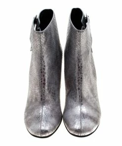 Best Sale 🎉 Stella McCartney Metallic Silver Python Embossed Faux Leather Ankle 🥾 Boots Size 38 For 👩 Women 🎉 -Stella McCartney Shop luxury women stella mccartney new shoes p208833 004