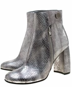 Best Sale 🎉 Stella McCartney Metallic Silver Python Embossed Faux Leather Ankle 🥾 Boots Size 38 For 👩 Women 🎉 -Stella McCartney Shop luxury women stella mccartney new shoes p208833 008