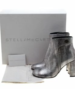 Best Sale 🎉 Stella McCartney Metallic Silver Python Embossed Faux Leather Ankle 🥾 Boots Size 38 For 👩 Women 🎉 -Stella McCartney Shop luxury women stella mccartney new shoes p208833 009