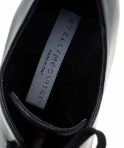 New ✨ Stella McCartney Black Faux Leather Leana Wooden Wedge Lace-Up Oxfords Size 35 For 👩 Women 🥰 -Stella McCartney Shop luxury women stella mccartney new shoes p209350 002