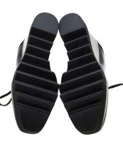 New ✨ Stella McCartney Black Faux Leather Leana Wooden Wedge Lace-Up Oxfords Size 35 For 👩 Women 🥰 -Stella McCartney Shop luxury women stella mccartney new shoes p209350 003
