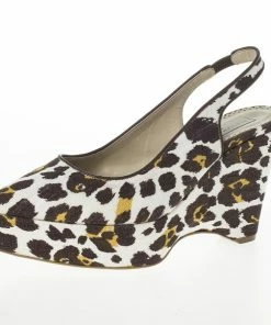 Hot Sale 👏 Stella McCartney Leopard Print Canvas Slingback Nathalie Wedges Size 38 For 👩 Women 🛒