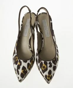 Hot Sale 👏 Stella McCartney Leopard Print Canvas Slingback Nathalie Wedges Size 38 For 👩 Women 🛒 -Stella McCartney Shop luxury women stella mccartney new shoes p21305 004