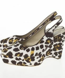 Hot Sale 👏 Stella McCartney Leopard Print Canvas Slingback Nathalie Wedges Size 38 For 👩 Women 🛒 -Stella McCartney Shop luxury women stella mccartney new shoes p21305 005