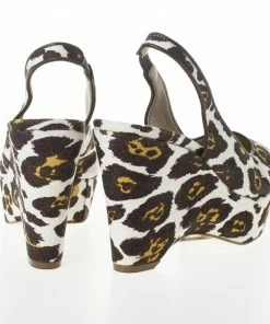 Hot Sale 👏 Stella McCartney Leopard Print Canvas Slingback Nathalie Wedges Size 38 For 👩 Women 🛒 -Stella McCartney Shop luxury women stella mccartney new shoes p21305 006