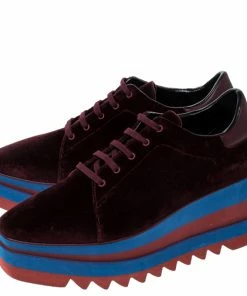 Discount 😀 Stella McCartney Burgundy/Blue Velvet Elyse Platform Derby Size 40.5 For 👩 Women 🔔 -Stella McCartney Shop luxury women stella mccartney new shoes p237403 001