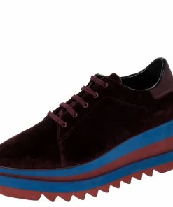 Discount 😀 Stella McCartney Burgundy/Blue Velvet Elyse Platform Derby Size 40.5 For 👩 Women 🔔