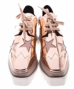 Best Pirce 🌟 Stella McCartney Metallic Rose Gold Faux Leather Elyse Star Platform Lace Up Derby Size 38 For 👩 Women 😍 -Stella McCartney Shop luxury women stella mccartney new shoes p249317 001