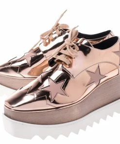Best Pirce 🌟 Stella McCartney Metallic Rose Gold Faux Leather Elyse Star Platform Lace Up Derby Size 38 For 👩 Women 😍 -Stella McCartney Shop luxury women stella mccartney new shoes p249317 005
