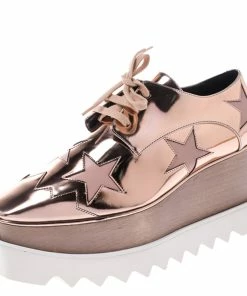 Best Pirce 🌟 Stella McCartney Metallic Rose Gold Faux Leather Elyse Star Platform Lace Up Derby Size 38 For 👩 Women 😍