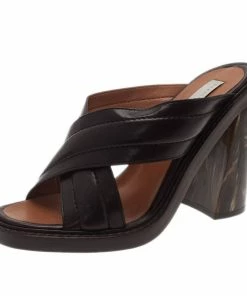 Coupon ⌛ Stella McCartney Brown Faux Leather Veneer CrissCross Slides Size 39 For 👩 Women ✔️