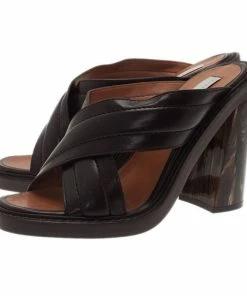 Coupon ⌛ Stella McCartney Brown Faux Leather Veneer CrissCross Slides Size 39 For 👩 Women ✔️ -Stella McCartney Shop luxury women stella mccartney new shoes p2525 005