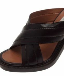 Coupon ⌛ Stella McCartney Brown Faux Leather Veneer CrissCross Slides Size 39 For 👩 Women ✔️ -Stella McCartney Shop luxury women stella mccartney new shoes p2525 010