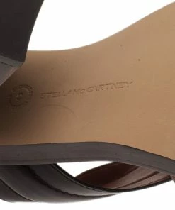 Coupon ⌛ Stella McCartney Brown Faux Leather Veneer CrissCross Slides Size 39 For 👩 Women ✔️ -Stella McCartney Shop luxury women stella mccartney new shoes p2525 011