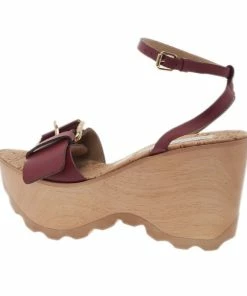 Best Sale 😉 Stella McCartney Bordeaux Faux Leather Buckle Ankle Strap Wedges Size 38 For 👩 Women 🎁 -Stella McCartney Shop luxury women stella mccartney new shoes p2526 003