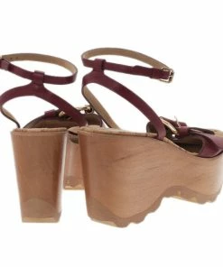 Best Sale 😉 Stella McCartney Bordeaux Faux Leather Buckle Ankle Strap Wedges Size 38 For 👩 Women 🎁 -Stella McCartney Shop luxury women stella mccartney new shoes p2526 006