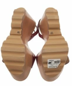 Best Sale 😉 Stella McCartney Bordeaux Faux Leather Buckle Ankle Strap Wedges Size 38 For 👩 Women 🎁 -Stella McCartney Shop luxury women stella mccartney new shoes p2526 007