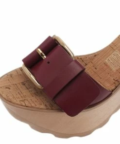 Best Sale 😉 Stella McCartney Bordeaux Faux Leather Buckle Ankle Strap Wedges Size 38 For 👩 Women 🎁 -Stella McCartney Shop luxury women stella mccartney new shoes p2526 008