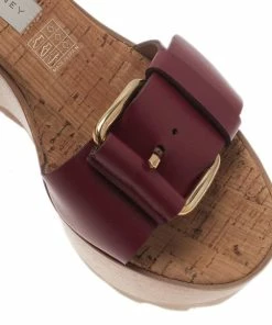 Best Sale 😉 Stella McCartney Bordeaux Faux Leather Buckle Ankle Strap Wedges Size 38 For 👩 Women 🎁 -Stella McCartney Shop luxury women stella mccartney new shoes p2526 009