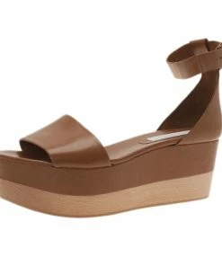 Coupon ✨ Stella McCartney Brown Faux Leather Lindsey Ankle Strap Wedge 🩴 Sandals Size 41 For 👩 Women ✔️