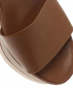 Coupon ✨ Stella McCartney Brown Faux Leather Lindsey Ankle Strap Wedge 🩴 Sandals Size 41 For 👩 Women ✔️ -Stella McCartney Shop luxury women stella mccartney new shoes p2566 009