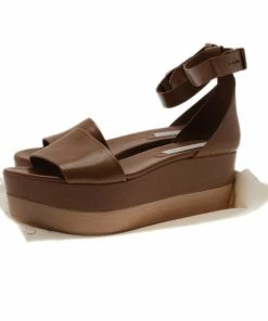 Coupon ✨ Stella McCartney Brown Faux Leather Lindsey Ankle Strap Wedge 🩴 Sandals Size 41 For 👩 Women ✔️ -Stella McCartney Shop luxury women stella mccartney new shoes p2566 011