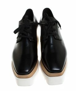 Promo ❤️ Stella McCartney Black Faux Leather Elyse Platform Derby Size 38 For 👩 Women 😉 -Stella McCartney Shop luxury women stella mccartney new shoes p261603 004