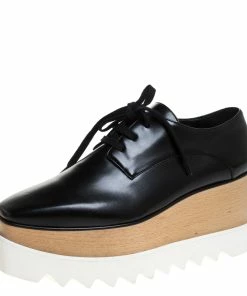 Promo ❤️ Stella McCartney Black Faux Leather Elyse Platform Derby Size 38 For 👩 Women 😉