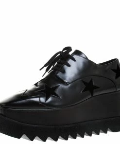 Best Pirce ✔️ Stella McCartney Black Faux Leather And Velvet Elyse Star Platform Lace Up Booties Size 40 For 👩 Women 🥰