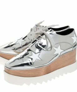 Flash Sale 🎁 Stella McCartney Metallic Silver Faux Leather Elyse Star Platform Derby Size 41 For 👩 Women 😀 -Stella McCartney Shop luxury women stella mccartney new shoes p281231 1585135853 002