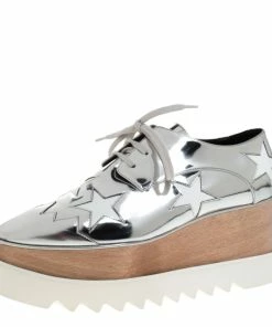 Flash Sale ๐ Stella McCartney Metallic Silver Faux Leather Elyse Star Platform Derby Size 41 For ๐ฉ Women ๐
