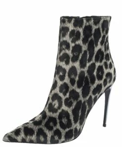 Best Sale 😉 Stella McCartney Black Leopard Print Velvet Pointed Toe Ankle Booties Size 39 For 👩 Women 🥰