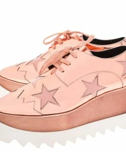 Budget ✔️ Stella McCartney Metallic Bronze Faux Leather Elyse Platform Lace Up 👟 Sneakers Size 37 For 👩 Women 🤩 -Stella McCartney Shop luxury women stella mccartney new shoes p302533 001