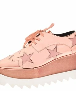 Budget ✔️ Stella McCartney Metallic Bronze Faux Leather Elyse Platform Lace Up 👟 Sneakers Size 37 For 👩 Women 🤩