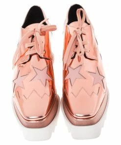 Budget ✔️ Stella McCartney Metallic Bronze Faux Leather Elyse Platform Lace Up 👟 Sneakers Size 37 For 👩 Women 🤩 -Stella McCartney Shop luxury women stella mccartney new shoes p302533 005