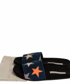 Hot Sale 😉 Stella McCartney Blue Denim Fabric Star Flat Slides Size 41 For 👩 Women 😍 -Stella McCartney Shop luxury women stella mccartney new shoes p326720 001
