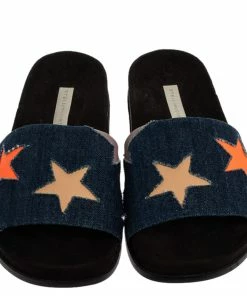Hot Sale 😉 Stella McCartney Blue Denim Fabric Star Flat Slides Size 41 For 👩 Women 😍 -Stella McCartney Shop luxury women stella mccartney new shoes p326720 002