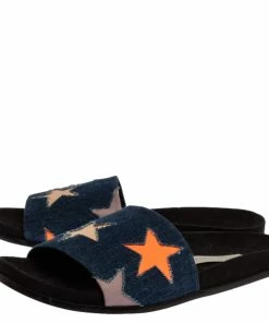 Hot Sale 😉 Stella McCartney Blue Denim Fabric Star Flat Slides Size 41 For 👩 Women 😍 -Stella McCartney Shop luxury women stella mccartney new shoes p326720 003