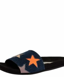 Hot Sale ๐ Stella McCartney Blue Denim Fabric Star Flat Slides Size 41 For ๐ฉ Women ๐