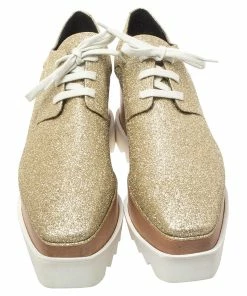 Buy 😉 Stella McCartney Metallic Gold Glitter Elyse Platform Derby 👟 Sneakers Size 40 For 👩 Women ✔️ -Stella McCartney Shop luxury women stella mccartney new shoes p326846 001