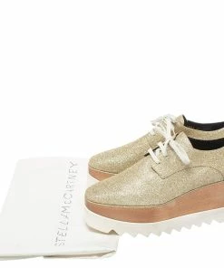 Buy 😉 Stella McCartney Metallic Gold Glitter Elyse Platform Derby 👟 Sneakers Size 40 For 👩 Women ✔️ -Stella McCartney Shop luxury women stella mccartney new shoes p326846 008