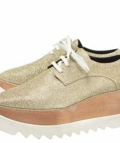 Buy 😉 Stella McCartney Metallic Gold Glitter Elyse Platform Derby 👟 Sneakers Size 40 For 👩 Women ✔️ -Stella McCartney Shop luxury women stella mccartney new shoes p326846 009