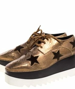 Coupon 🎁 Stella Mccartney Metallic Bronze Embossed Faux Leather Elyse Platform Lace Up 👟 Sneakers Size 41 For 👩 Women 👍 -Stella McCartney Shop luxury women stella mccartney new shoes p328320 007