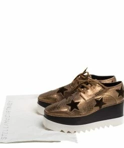 Coupon 🎁 Stella Mccartney Metallic Bronze Embossed Faux Leather Elyse Platform Lace Up 👟 Sneakers Size 41 For 👩 Women 👍 -Stella McCartney Shop luxury women stella mccartney new shoes p328320 1600345224 009