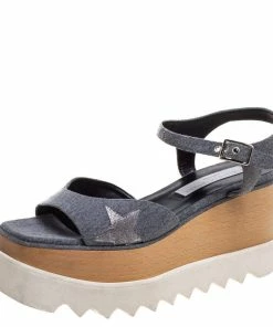 Best Pirce 😉 Stella McCartney Grey Denim Elyse Platform Ankle Strap 🩴 Sandals Size 37 For 👩 Women 💯