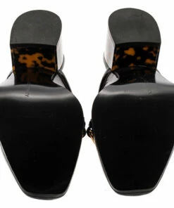 Hot Sale ✔️ Stella McCartney Black Faux Patent Leather Chain Detail Block Heel Mules Size 36.5 For 👩 Women ⭐ -Stella McCartney Shop luxury women stella mccartney new shoes p334011 004