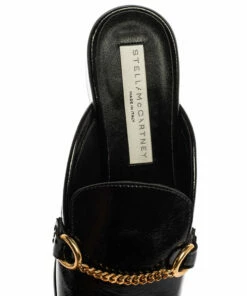 Hot Sale ✔️ Stella McCartney Black Faux Patent Leather Chain Detail Block Heel Mules Size 36.5 For 👩 Women ⭐ -Stella McCartney Shop luxury women stella mccartney new shoes p334011 006