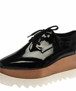 Deals ✔️ Stella McCartney Black Faux Patent Leather Elyse Platform Derby 👟 Sneakers Size 41 For 👩 Women 👏