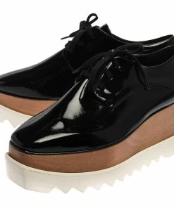 Deals ✔️ Stella McCartney Black Faux Patent Leather Elyse Platform Derby 👟 Sneakers Size 41 For 👩 Women 👏 -Stella McCartney Shop luxury women stella mccartney new shoes p355676 006